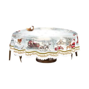 Imagem de Toalha De Mesa Vintage Estilo Fazenda Para O Natal Com Padrão De Papai