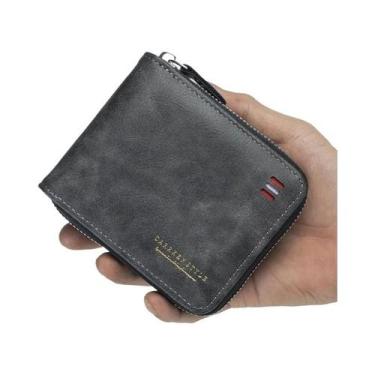 Imagem de Carteira Masculina Vintage Trifold Com Zíper, Bolsa De Moedas Casual C