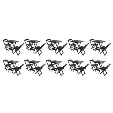 Imagem de Kit 10 Conjuntos De Mesa Dobravel Com 2 Cadeiras De Madeira 70x70 Idea