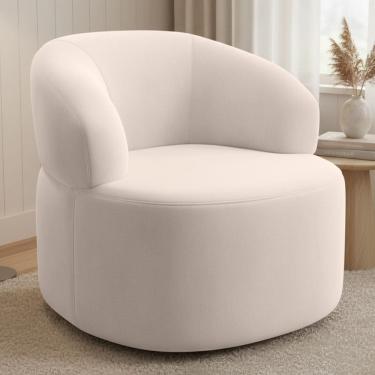 Imagem de Poltrona Giratória Orgânica Para Sala de Estar Living Helena L02 Suede Bege - Lyam Decor