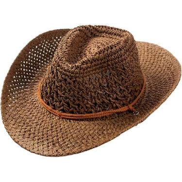 Imagem de Chapéu de Palha Cowboy Western Aba Moldável Com Cordinha - Genérica