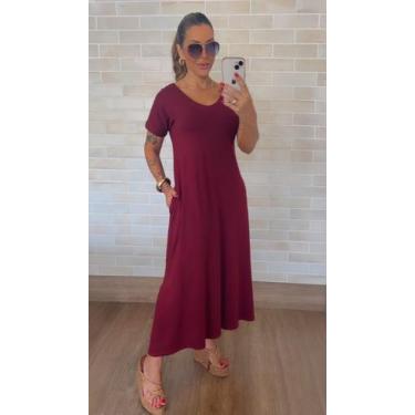 Imagem de Vestido Longo Casual Soltinho com Bolso Cor:VinhoTamanho:G - luh may, 