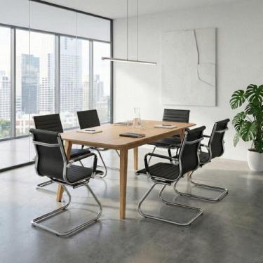 Imagem de Kit 7 Peças com Mesa de Reunião e 6 Cadeiras Fixa Esteirinha material 