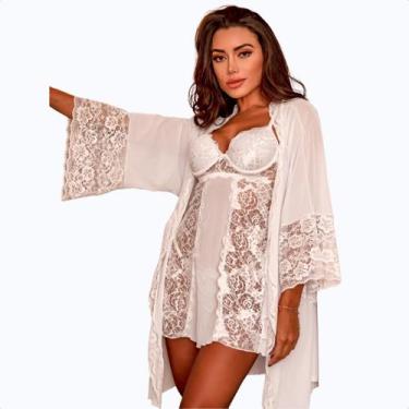 Imagem de Robe Roupão Feminino Hobby Inverno Lingerie Sensual Cetim Romance Tend