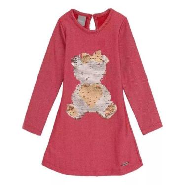 Imagem de Vestido Infantil Menina Manga Longa Flanelado Mundi, Vermelho, 3