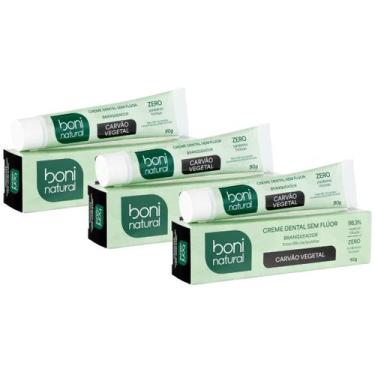 Imagem de Kit 3 Creme Dental Boni Natural Sem Fluor Carvao Vegetal Branqueador A