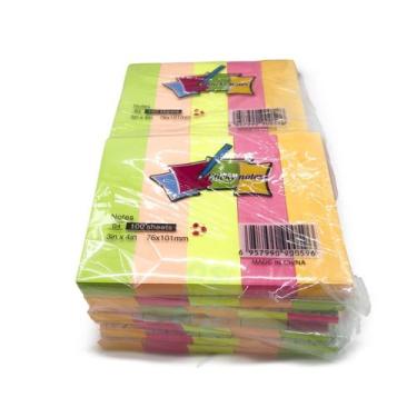 Imagem de 12 Blocos Auto Adesivos Sticky Notes 1200 Fls Neon 76x101mm - NoBrand
