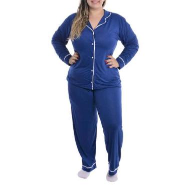 Imagem de Pijama De Inverno Plus Size Feminino Americano Victory, 48, Marinho