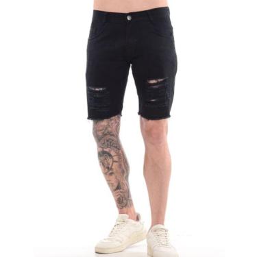 Imagem de Bermuda Jeans Masculino Rasgada Destroyed - VOLGUECLOTHING, Preto, 38