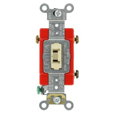 Imagem de Leviton 1223-2IL 20-Amp, 120/277-Volt, interruptor silencioso CA de 3 vias com trava alternada, grau extra resistente, autoaterramento, traseira e lateral com fio, marfim