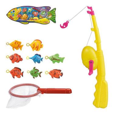 Imagem de Brinquedo Kit Pega Peixe Com Vara Rede E 8 Peixes