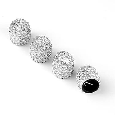 Imagem de JUSTTOP Pacote com 4 tampas de haste de válvula de pneu de cristal feitas à mão, válvula de pneu de roda, acessórios atraentes à prova de poeira para carro, universal para carros, caminhões e