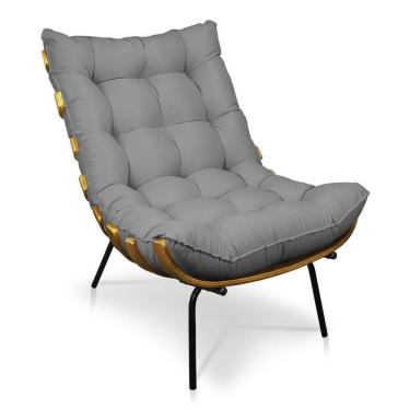 Imagem de Poltrona Giratória Costela Linho Base Madeira A26 Grafite