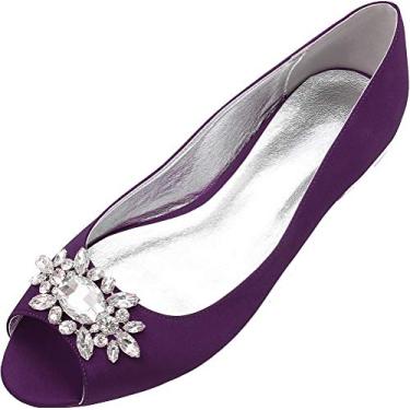 Imagem de Sapato de casamento feminino peep toe strass sem salto para noivas dama de honra, Npurple, 6.5