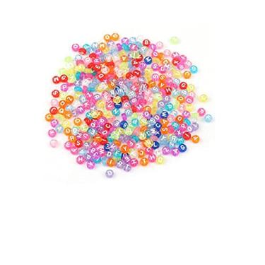 Imagem de Qiang Han 300 peças mix 4x7 mm contas redondas planas alfabeto acrílico cores transparentes contas letras para fazer joias acessórios DIY aleatórios