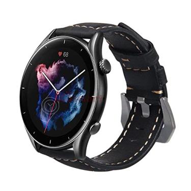 Imagem de Pulseira de Couro Marca 123Smart Compativel com/GTR 47mm / GTR 2 / GTR2E / GTR 2E / GTR 3 / GTR3 Pro/Stratos 1 / Stratos 2 / Stratos 3 / Mi Watch (Preto)