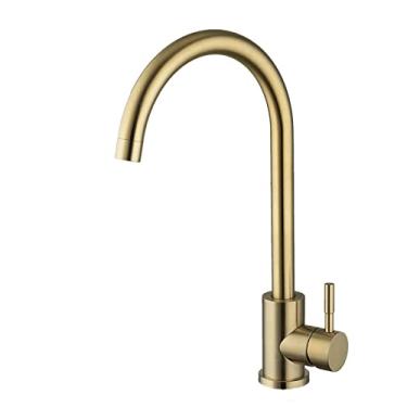 Imagem de Torneira de cozinha de ouro preto aço inoxidável 360 giratória torneira de cozinha montagem de convés torneiras misturadoras de pia de água quente fria, A1111GN, China