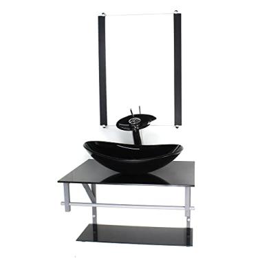 Imagem de GABINETE DE VIDRO PARA BANHEIRO 60CM AC CUBA OVAL PRETO FULL COM TORNEIRA CASCATA