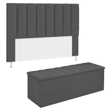 Imagem de Kit Cabeceira + Calçadeira Baú Casal 140cm Suede Preto