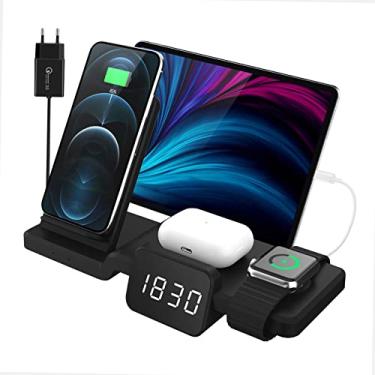 Imagem de Tingpai Suporte de carregador sem fio 3 em 1 com relógio pa vários dispositivos de carregamento compatível com telefones Android e iOS Estação de carregamento sem fio Qi com porta de carregamento USB