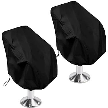 Imagem de Skyour Capa de assento para barco 2 peças Capas para assentos para cadeira de capitão à prova de poeira Pontão Banco do Capitão Barco Capa de assento para cadeira de leme Capa protetora (65 x 65 x 119 cm, 2 peças Preta)