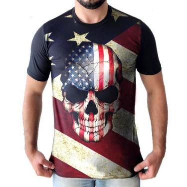 Imagem de Camiseta Masculina De Caveira Skull Usa Bandeira Estados Unidos Camisa