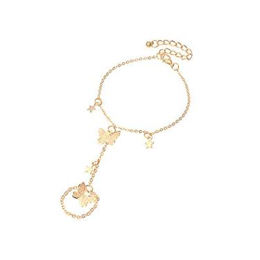 Imagem de Pulseira de anel de dedo de borboleta para mulheres e meninas, banhado a ouro 14 K, corrente de mão escrava elegante, boho, cigano, bollywood, praia, casamento, retrô, festa, joias, Y2K, 2 peças