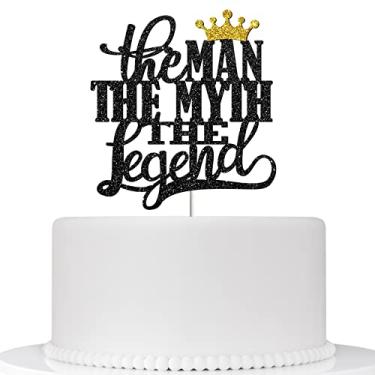 Imagem de The Man The Myth The Legend Cake Topper, Dad Birthday Theme Happy Father's Day Party Decor, Retirement Party Decoration Supplies - Black Gold Glitter