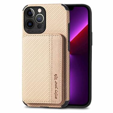 Imagem de Capa de telefone carteira para iPhone 14 Pro Max com suporte de clipe para carro função magnética iPhone 13 11 12 Pro Max Mini XS XR 7 8 14 Plus SE2 capa à prova de choque (iPhone13, cáqui)