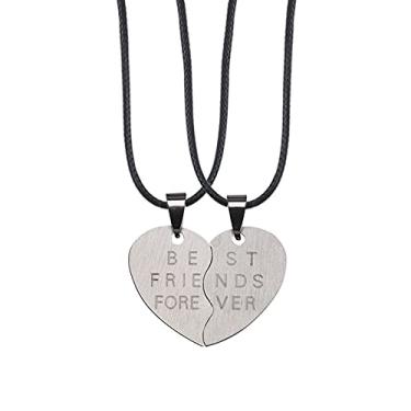 Imagem de CNBPIC Colar 2 Pces Coração Forma Pingente Titânio Aço Corrente Couro Corda Casal Joias Presente