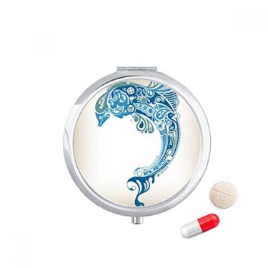 Imagem de Blue Ocean Dolphin Illustrate Estojo de comprimidos de viagem para remédios e medicamentos, dispensador de espelho para presente