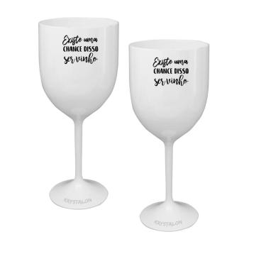 Imagem de Kit 2 Taças Vinho Brancas Acrílico Personalizadas - Chance de Ser Vinho