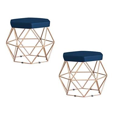 Imagem de Kit 2 Puff Decorativo Base Gold Elsa Veludo Azul - Gran Belo