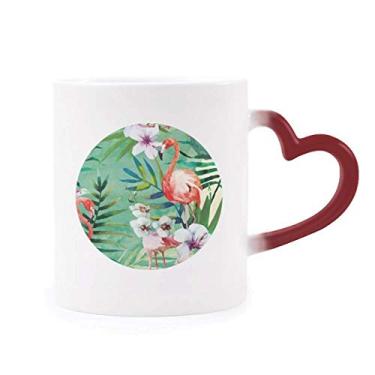 Imagem de Plantas tropicais, flamingo, animal, sensível ao calor, caneca de grés que muda de cor vermelha