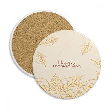 Imagem de Caneca de porta-copos com estampa de dia de Ação de Graças de folha, pedra absorvente de proteção de mesa