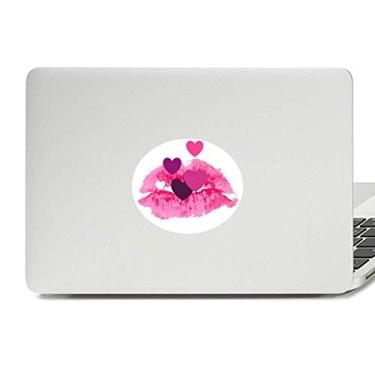 Imagem de Adesivo de notebook com emblema de vinil e corações de lábios rosa, dia dos namorados