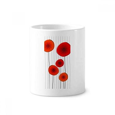 Imagem de Suporte de caneta de pintura artística abstrata com flores e círculos vermelhos para caneta, suporte de cerâmica