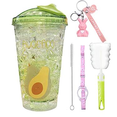 Imagem de Caneca infantil de abacate com canudo para viagem ao ar livre, garrafa de água esportiva, canecas geladas, freezer, copo de gelo (abacate grande, 450 ml)
