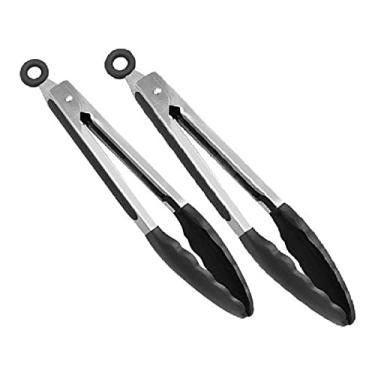 Imagem de Kit 2 Pegadores Pinça Silicone Tamanhos 30cm e 25cm para Salada Churrasco Inox Fritura Preto