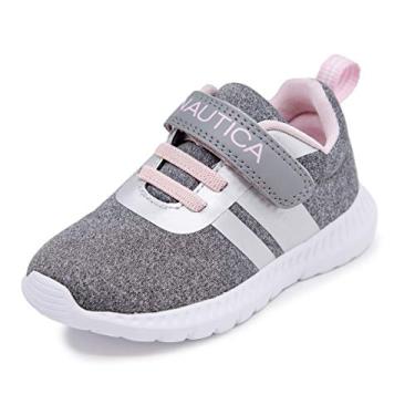 Imagem de Tênis de corrida esportivo infantil Nautica com uma alça | Menino-meninas | (Bebê/Criança pequena), Grey Heather, 5 Toddler