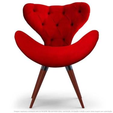 Imagem de Poltrona Com Capitonê Decorativa Cadeira Egg Vermelha Com Base Fixa De