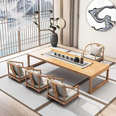 Imagem de Conjunto de mesa de centro japonesa com poltrona, mesa baixa para chão/cama/sofá/tatame, madeira de pinho, 55,1-78,7 pol. (madeira 160 cm (5 peças)) lofty ambition