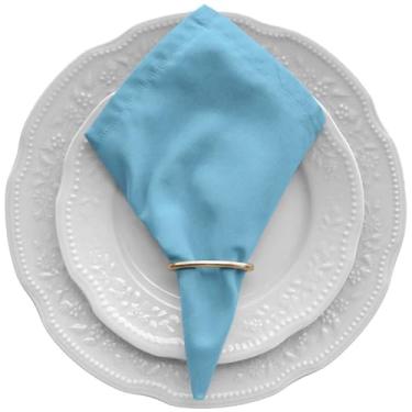 Imagem de Kit 8 Guardanapos de Mesa Posta 30cm X 30cm Com Anéis Tecido Percal 180 Fios (Azul Claro)