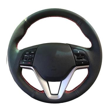 Imagem de Adequado para Hyundai Tucson 2015 2016, capa de volante de carro, respirável e confortável, capa de volante de couro costurada à mão