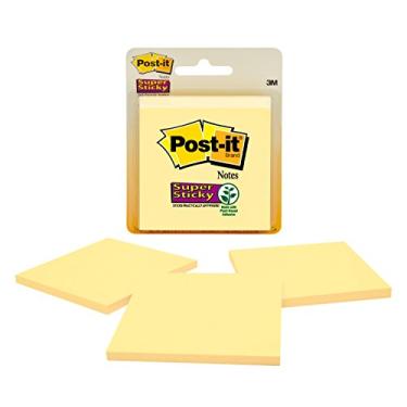 Imagem de Post-it Notas super adesivas, 3 blocos de notas adesivos, 7,6 x 7,6 cm, material escolar, produtos de escritório, notas adesivas para superfícies verticais, monitores, paredes e janelas, amarelo