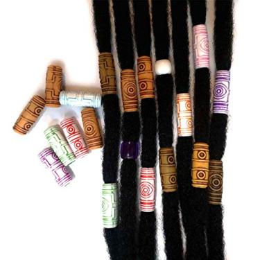 Imagem de Tecido Dreadlock miçangas peças acessórios de cabelo hippie colorido boêmio tubo punhos para trançar decoração de cabelo, Imitation Wood