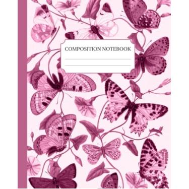 Imagem de Caderno de composição: ilustração botânica de borboleta vintage estética para escrever e fazer anotações | pautado na faculdade, 19 x 23 cm, 120 páginas, roxo | para escola, trabalho, escritório e