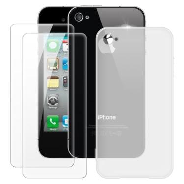Imagem de MILEGOO Capa para iPhone 4 + 2 peças protetoras de tela de vidro temperado, à prova de choque, capa de TPU de silicone macio para iPhone 4S (3,5 polegadas), branca