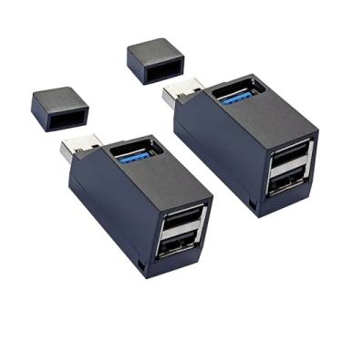 Imagem de LUVMOXE (Pacote com 2) Divisor USB 2.0, hub USB 3.0 de 3 portas, dongle expansível de porta USB portátil para PC, laptop e mais (preto)