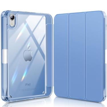Imagem de INFILAND Capa para iPad mini 7, iPad mini 7ª (A17 Pro)/6ª geração 21.1 cm 2024/2021, traseira transparente e capa protetora de couro PU com suporte para lápis, carregamento sem fio, azul cerúleo